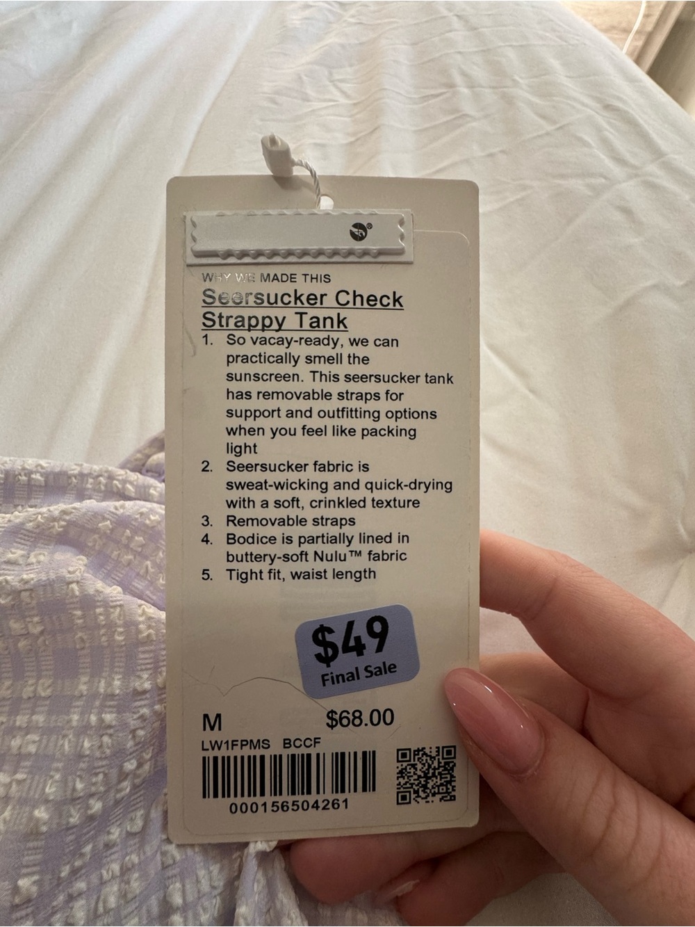 lululemon Seersucker Check Strappy TankBlister Check Butter Cream Lavender Frost - Picture 3 of 3
